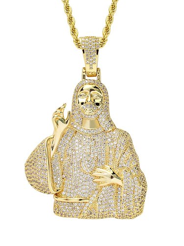 Brass Cubic Zirconia Religious Hip Hop Necklace