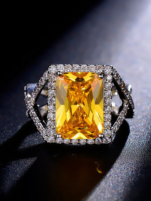 Yellow Rectangle Zircon Ring