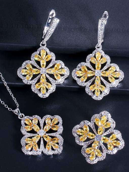 Messing Zirkonia Luxus Blume Ohrring und Halskette Set