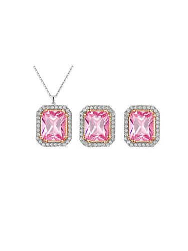 Brass Cubic Zirconia Luxury Geometric Earring and Necklace Set