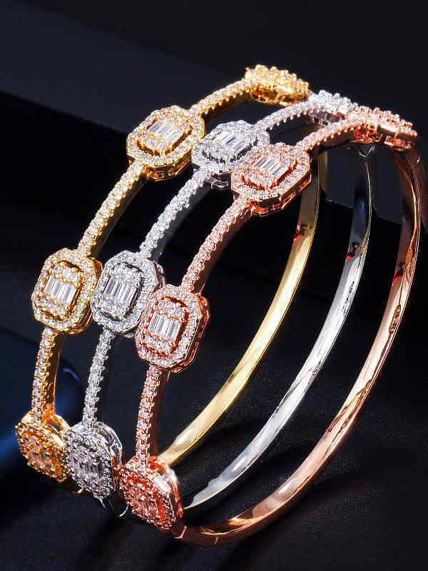 Bracelet jonc géométrique de luxe en cuivre et zircon cubique