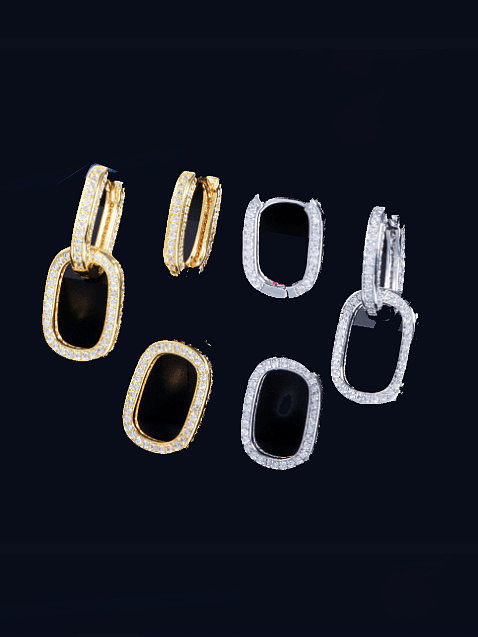 Brass Cubic Zirconia Geometric Minimalist Huggie Earring