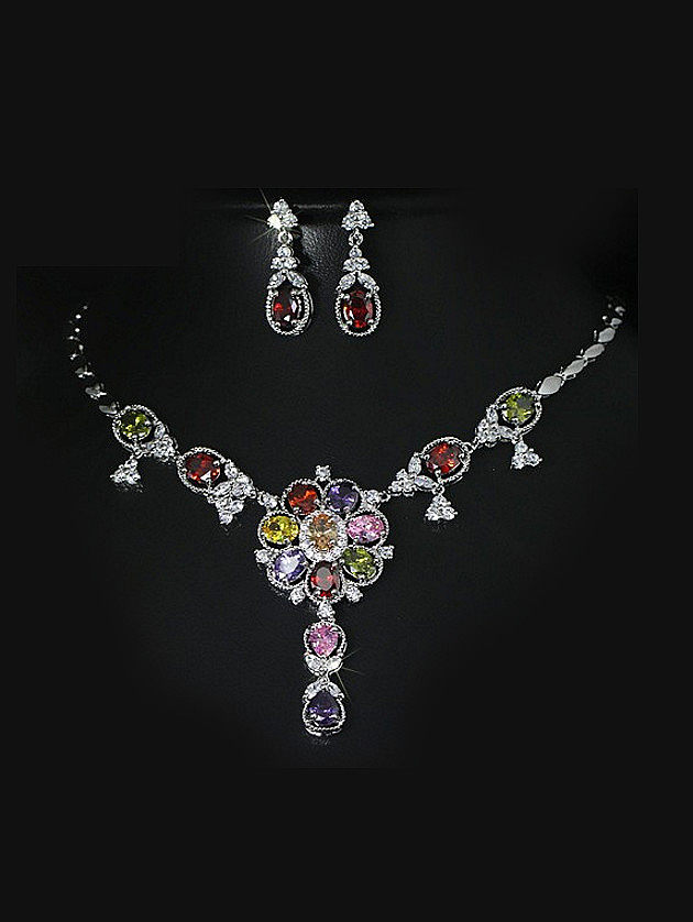 Conjunto de joias coloridas para casamento de duas peças