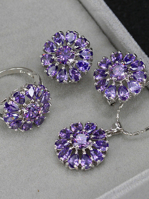 Flower Zircon Three Pieces Jewelry Set