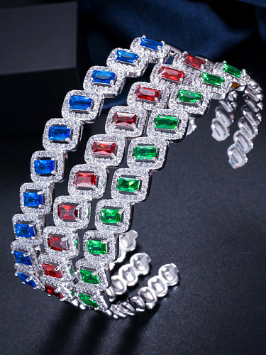 Bracelets Carrés De Luxe En Cuivre Avec Cubic Zirconia