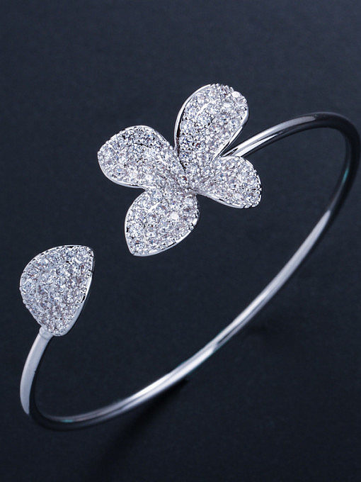 Copper inlay zircon fashion simple flower open bracelet