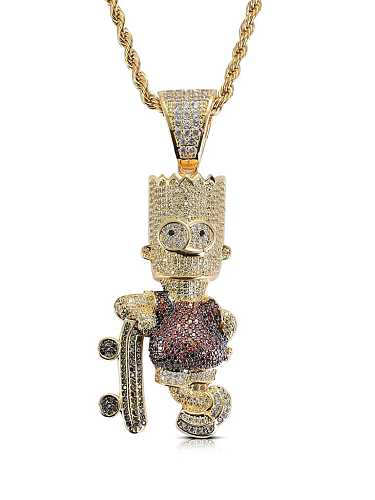Hip-Hop-Halskette aus Messing mit Zirkonia-Zeichentrickfigur