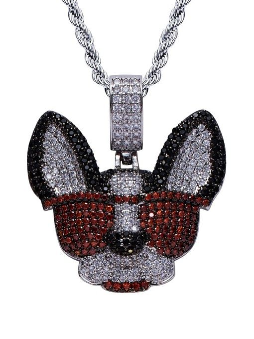 Brass Cubic Zirconia Dog Hip Hop Necklace