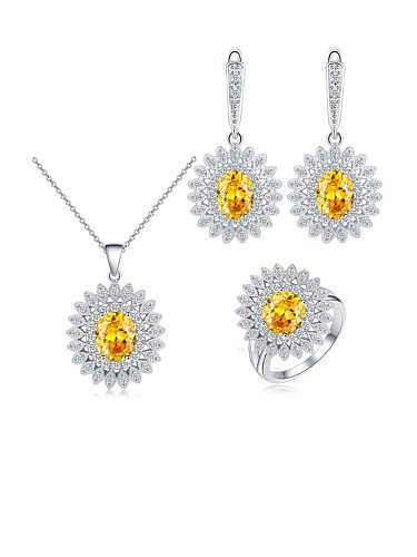 Brass Cubic Zirconia Dainty Geometric Earring Ring and Necklace Set