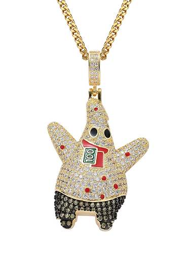 Brass Cubic Zirconia Enamel Cartoon character Hip Hop Necklace