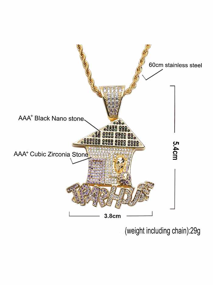 Brass Cubic Zirconia House Hip Hop Necklace