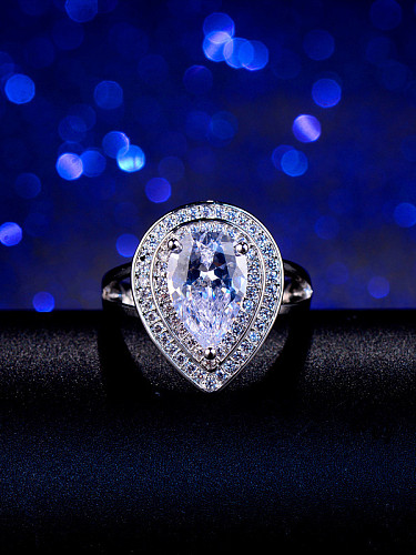 Copper inlaid AAA zircon drop shaped ring
