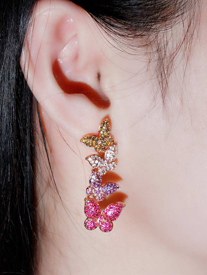 Brass Cubic Zirconia Butterfly Luxury Drop Earring