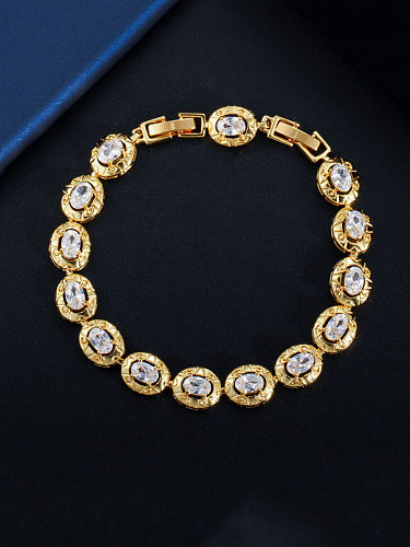 Bracelets en cuivre avec zircons cubiques ovales délicats plaqués or