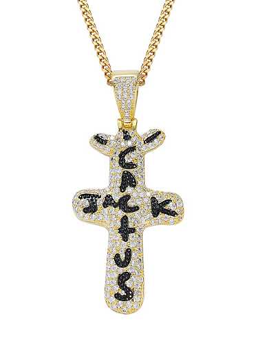 Brass Cubic Zirconia Cross Hip Hop Necklace