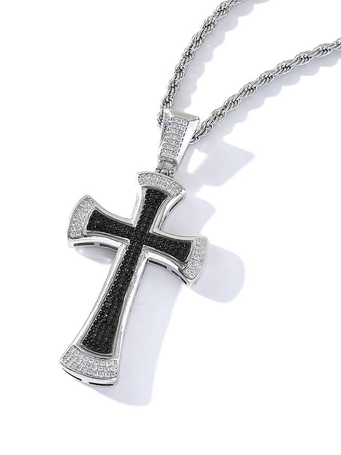 Hip-Hop-Halskette aus Messing mit Zirkonia und schwarzem Kreuz