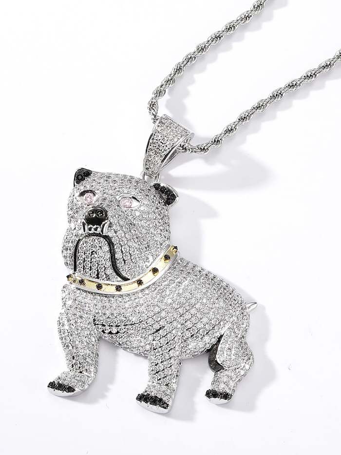 Brass Cubic Zirconia Dog Hip Hop Necklace