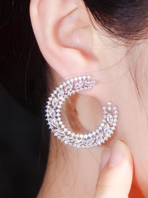 Brass Cubic Zirconia Geometric Luxury Cluster Earring