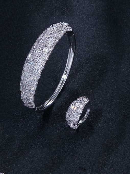 Brass Cubic Zirconia Luxury Geometric Ring and Bangle Set