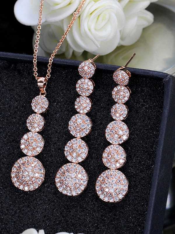 Brass Cubic Zirconia Classic Geometric Earring and Necklace Set