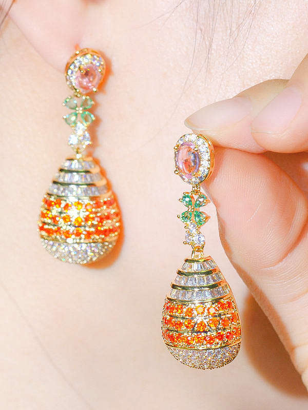 Brass Cubic Zirconia Water Drop Luxury Cluster Earring