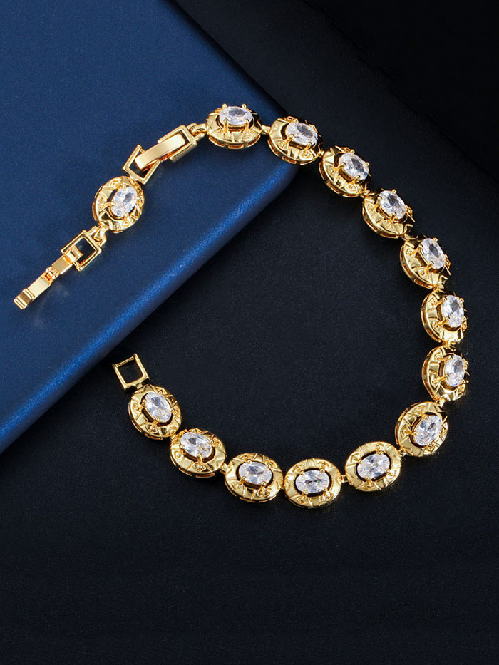 Copper With Gold Plated Delicate Oval Cubic Zirconia Bracelets