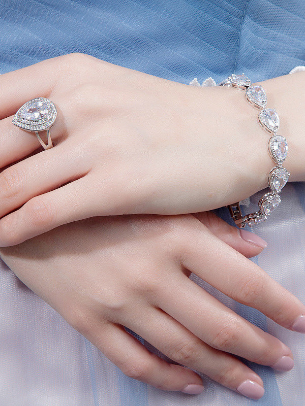 Colar de zircônias AAA de luxo brilhante, brincos, pulseira, anel, conjunto de joias com 4 peças