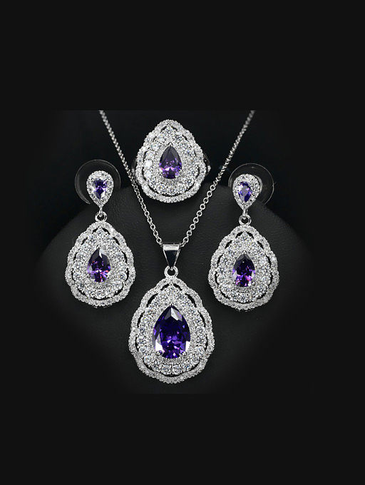 Conjunto de joyas de tres piezas de circón de color de lujo