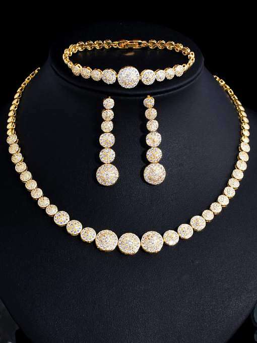Brass Cubic Zirconia Luxury Geometric Earring Bracelet and Necklace Set