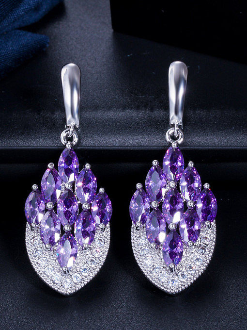 Copper With Platinum Plated Fashion Water Drop Cluster Earrings