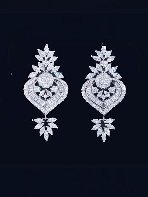 Brass Cubic Zirconia Flower Statement Cluster Earring