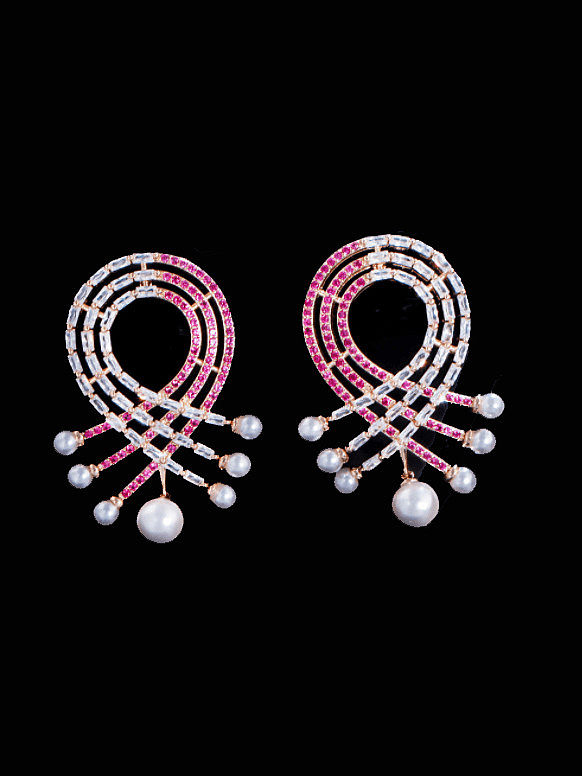 Brass Cubic Zirconia Flower Luxury Stud Earring