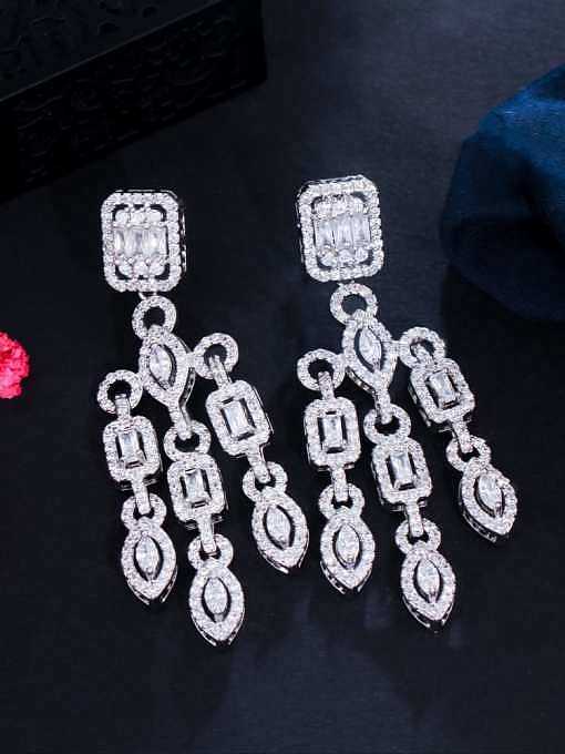 Brass Cubic Zirconia Geometric Luxury Cluster Earring