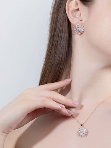 Brass Cubic Zirconia Dainty Flower Earring and Necklace Set