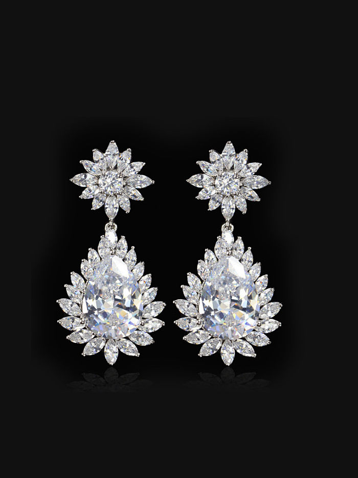 Western Style Zircons Plating Drop Cluster earring