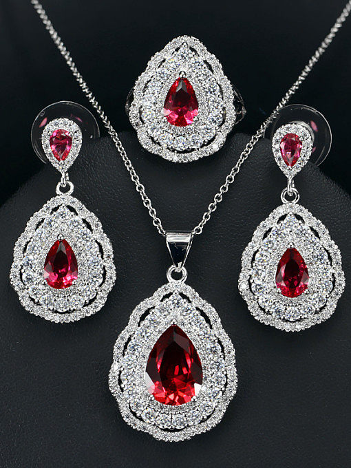 Luxury Color Zircon Three Pieces Jewelry Set