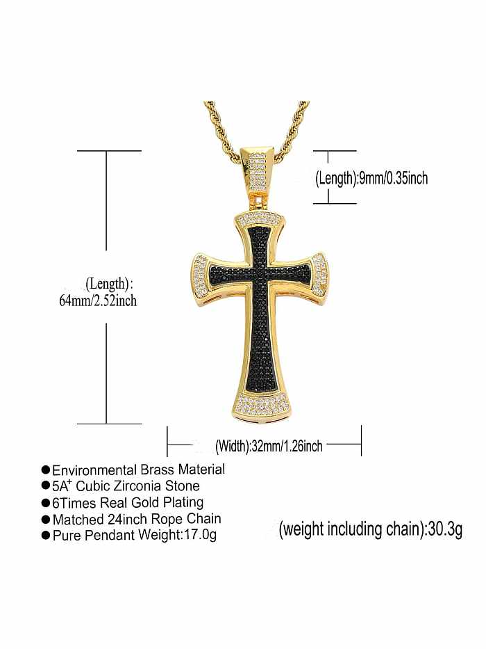 Hip-Hop-Halskette aus Messing mit Zirkonia und schwarzem Kreuz