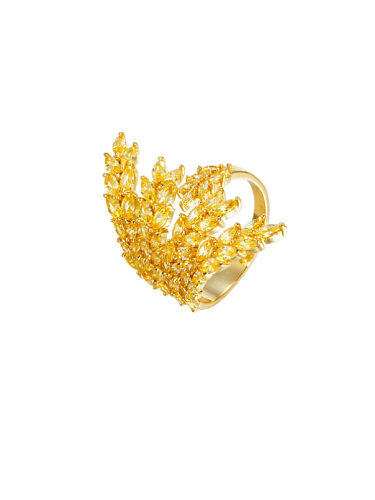 Brass Cubic Zirconia Leaf Luxury Band Ring