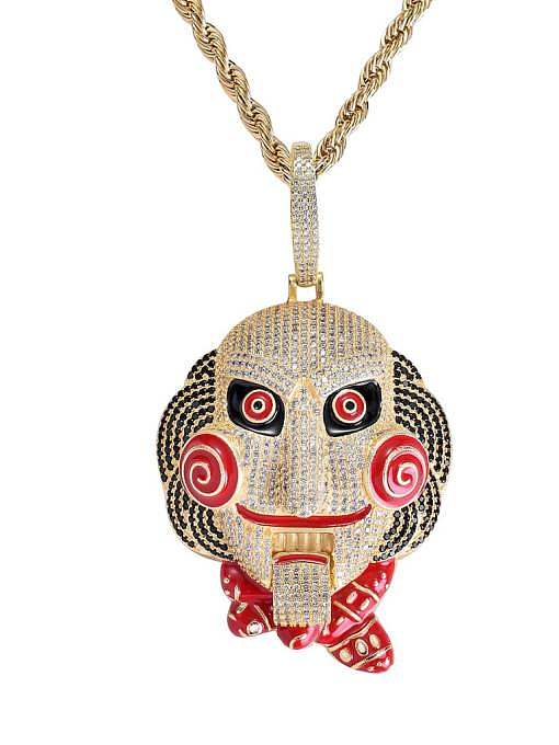 Brass Cubic Zirconia Fright mask doll Hip Hop Cuban Necklace
