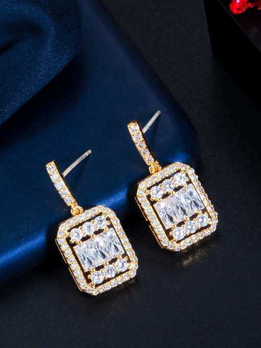 Brass Cubic Zirconia Geometric Luxury Cluster Earring