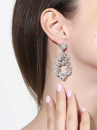 Brass Cubic Zirconia Flower Luxury Cluster Earring