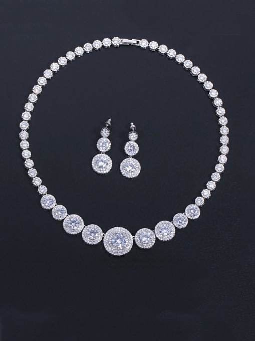 Brass Cubic Zirconia Luxury Round Earring and Necklace Set