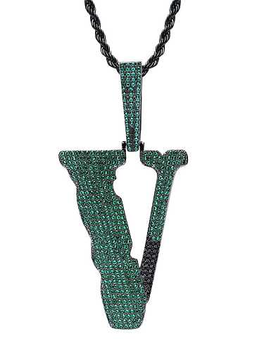 Hip-Hop-Initialen-Halskette aus Messing, Zirkonia, mehrfarbig
