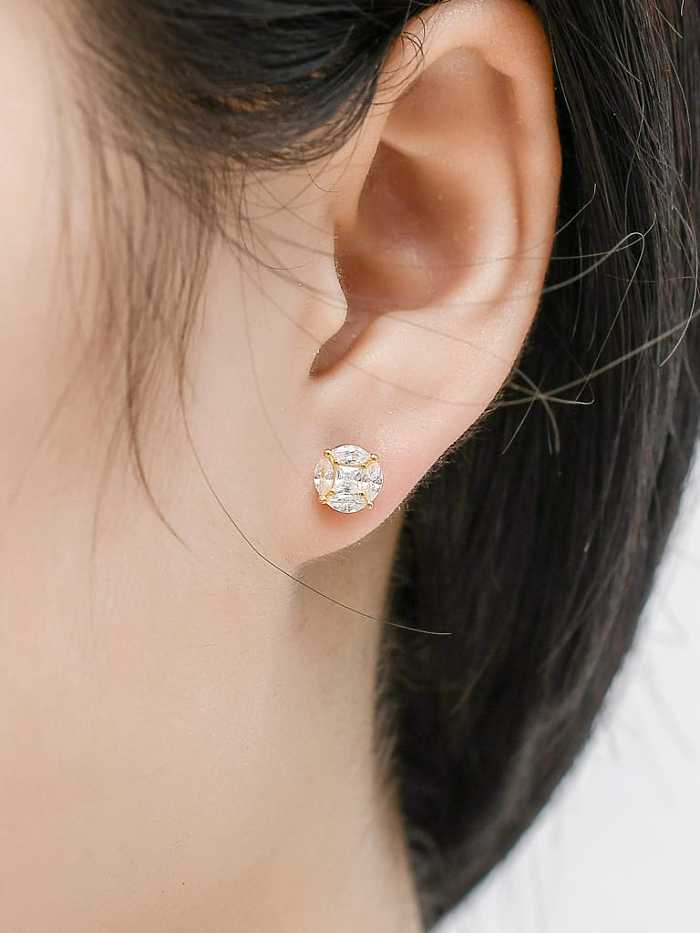 925 Sterling Silver Cubic Zirconia Round Hip Hop Stud Earring