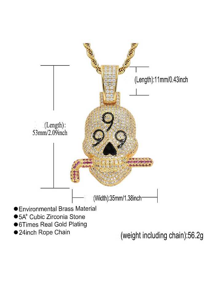Brass Cubic Zirconia Skull Hip Hop Necklace