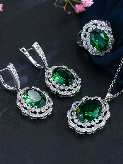Copper inlaid AAA Zircon Earrings Necklace 3 piece jewelry set
