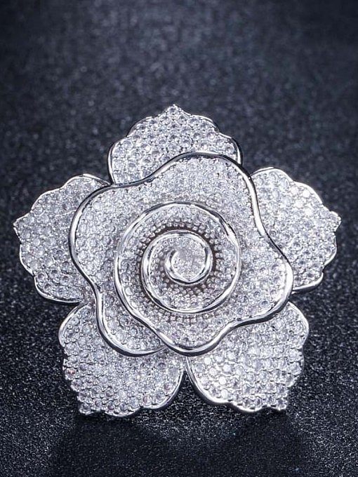 Anel de declaração de luxo flor de zircônia cúbica de latão