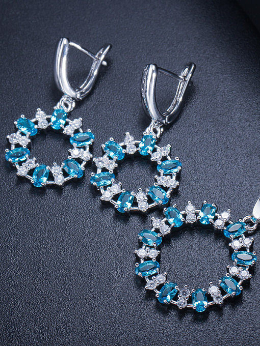 Brincos de colar redondo de zircão de alta qualidade com brilho de luxo, conjunto de joias de 2 peças multicoloridas