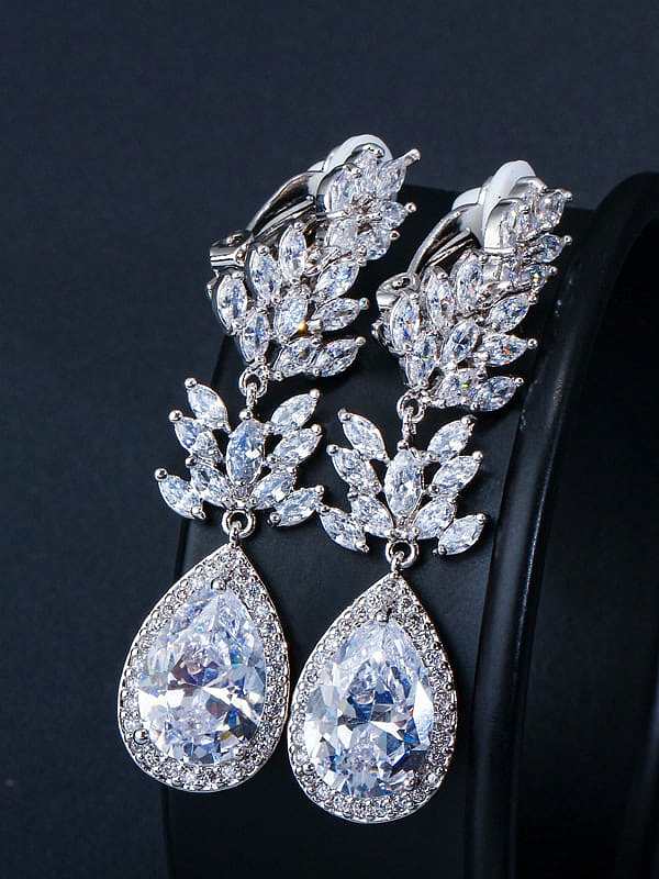 Brass Cubic Zirconia Flower Statement Drop Earring