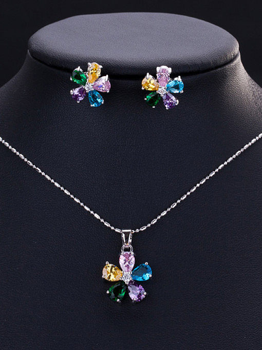 Classic flower Zircon Earrings Necklace set (multi color optional)